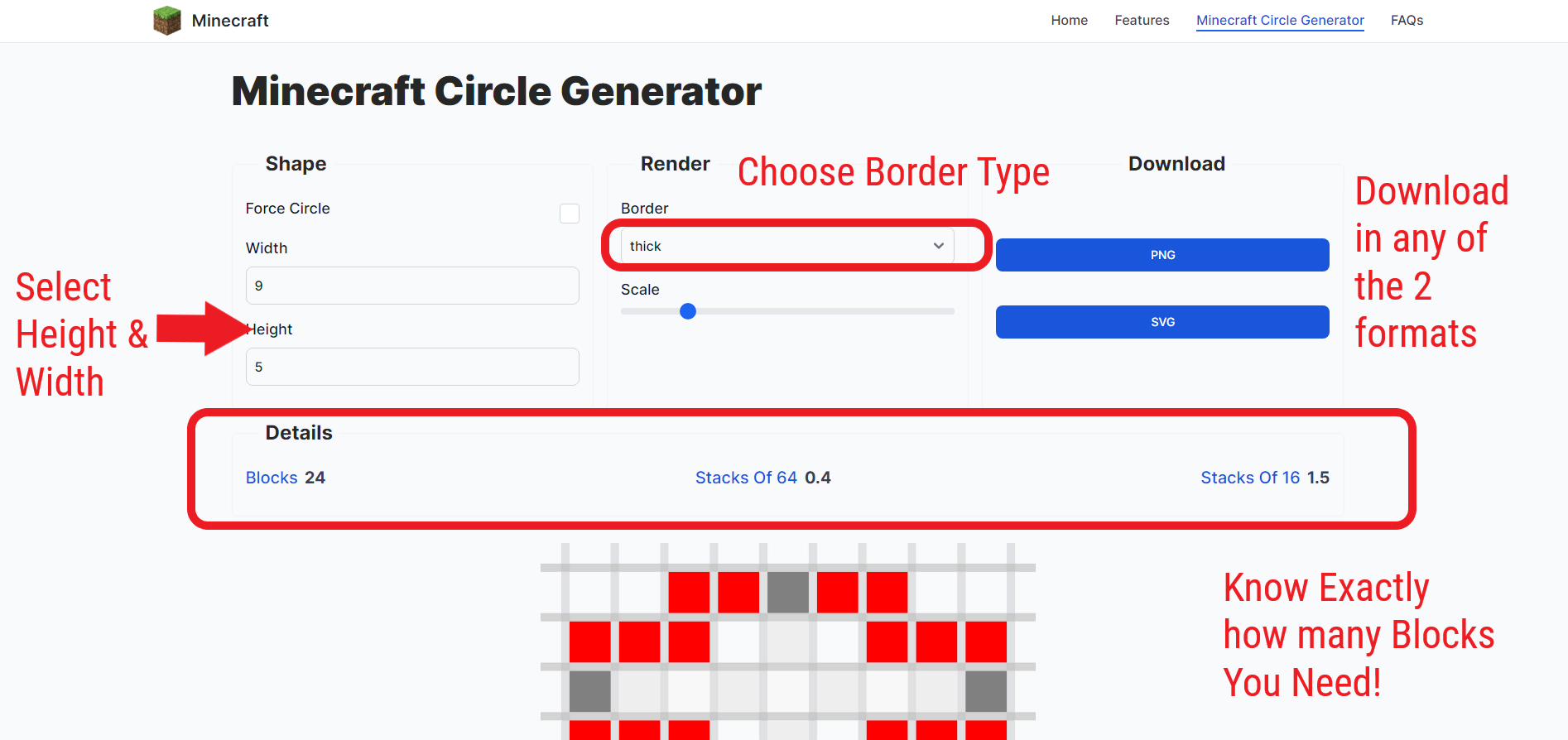 Minecraft Circle Generator Interface